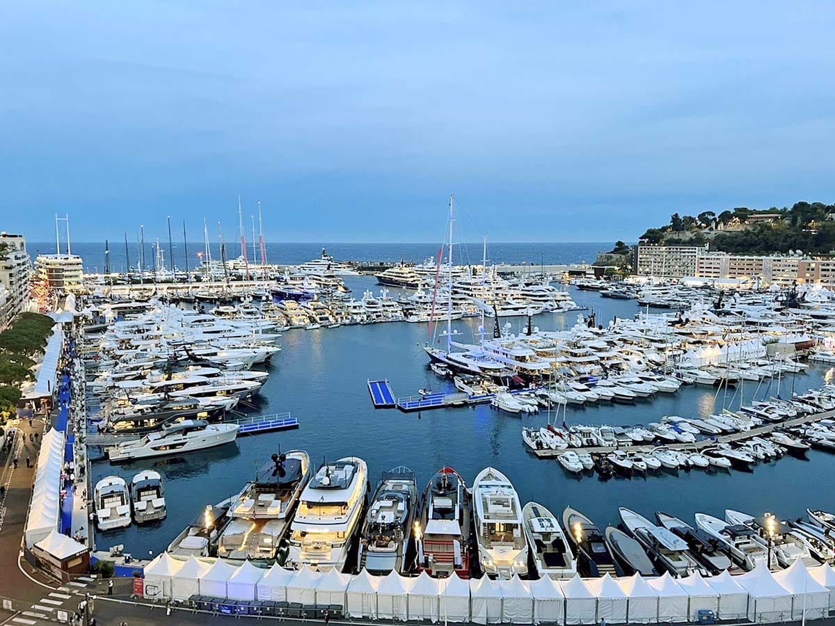 Looking down on Monaco Yacht Show in Port Hercule