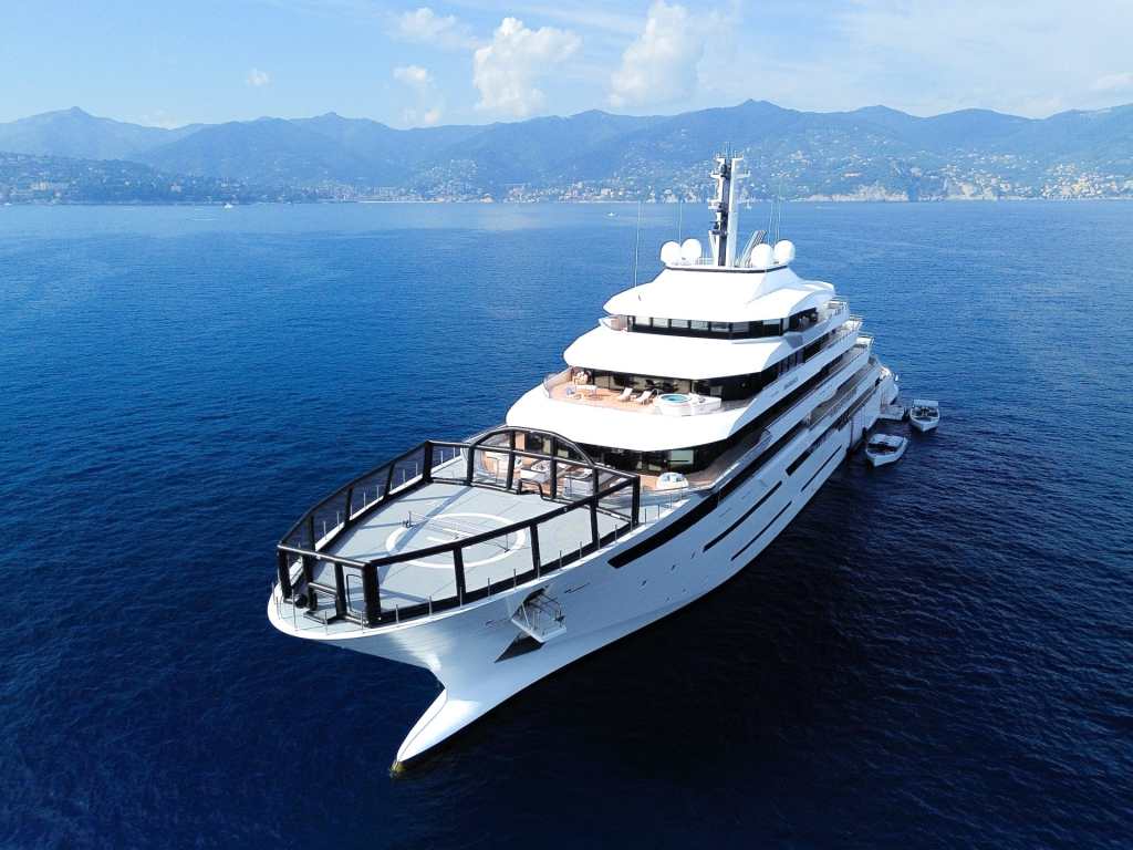 Aerial view of inflatable sports court on the bow